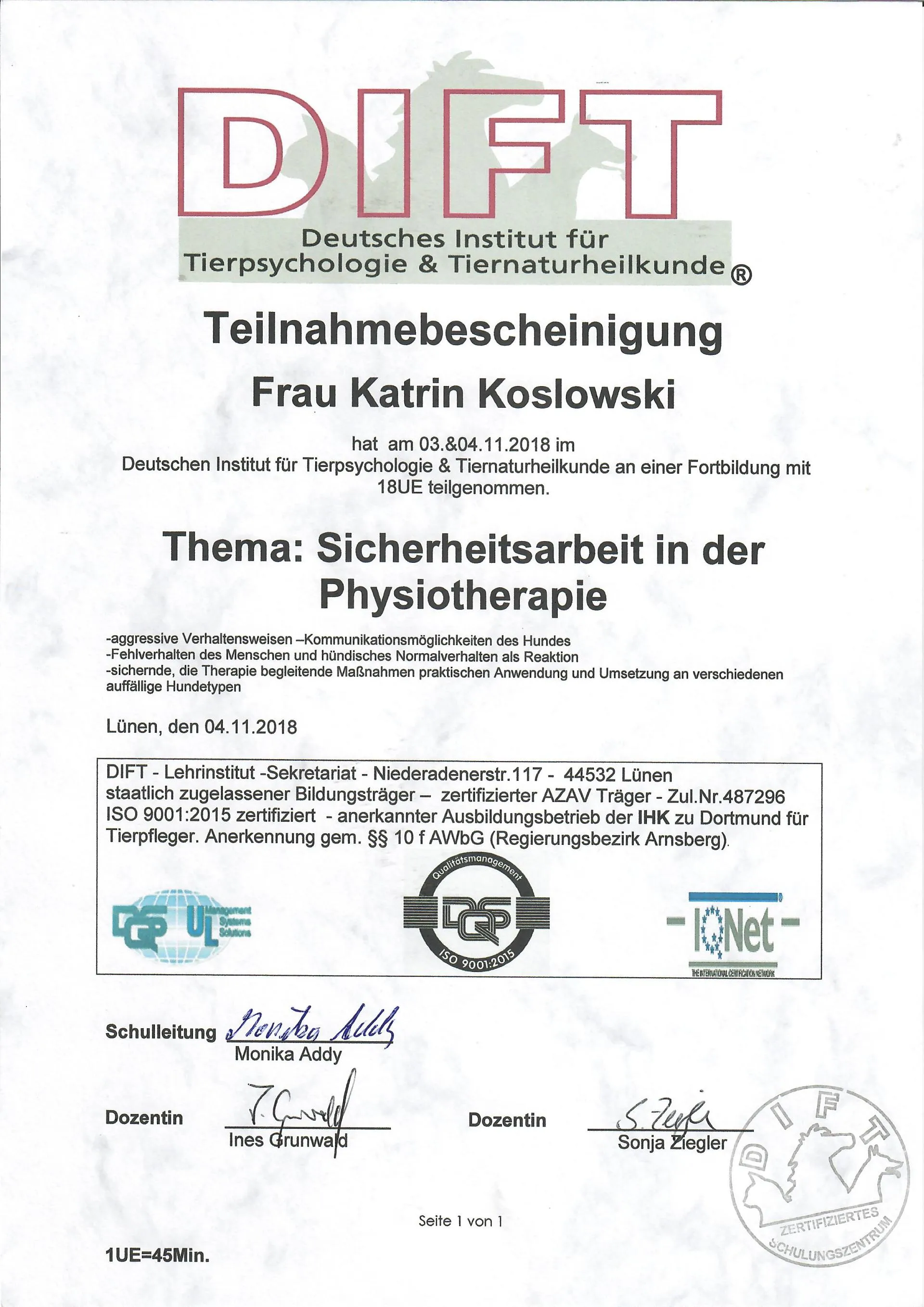 Osteopathie und Physiotherapie Hunde Behandlung Dorsten Bild Sicherheit